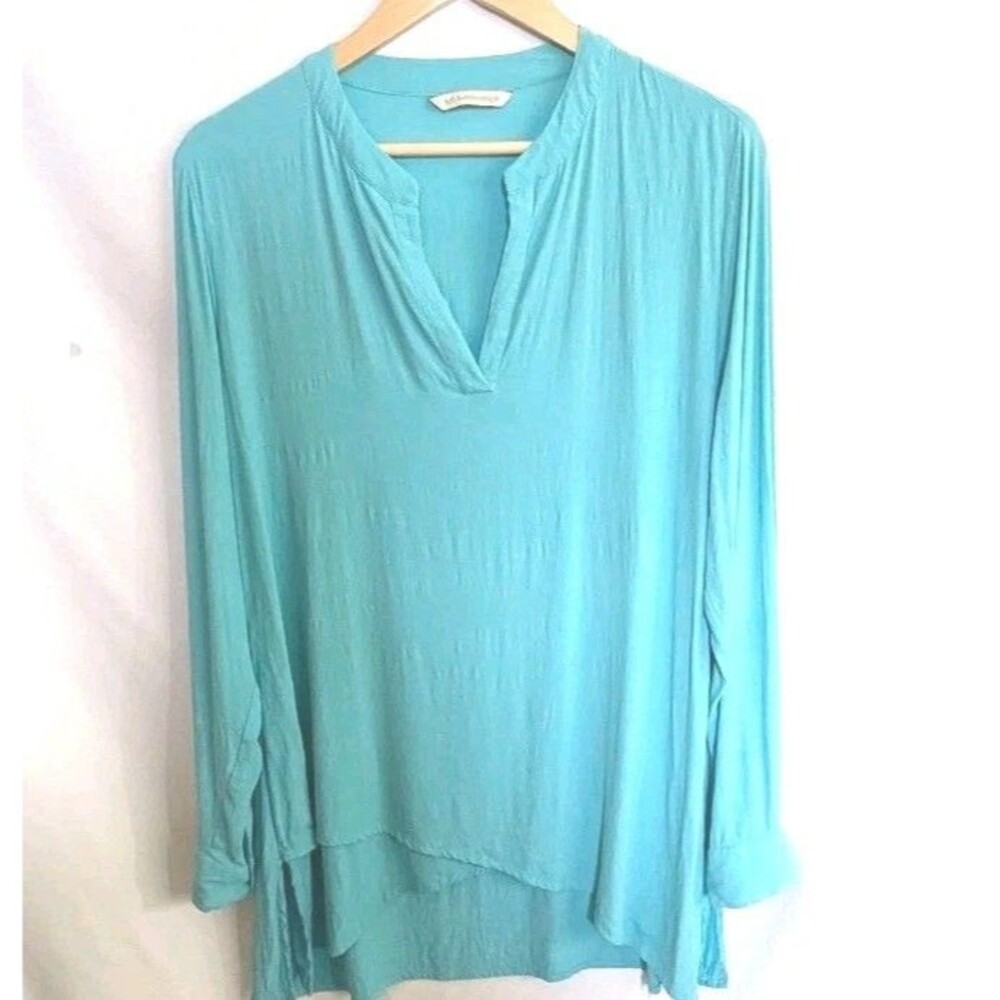Soft Surroundings Aqua Blue V-Neck Layered Tunic Long Sleeve Size Large L